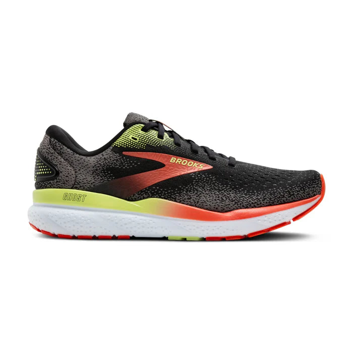 Brooks Ghost 16 Men's Running Shoes: Black/Mandarin Red/Green