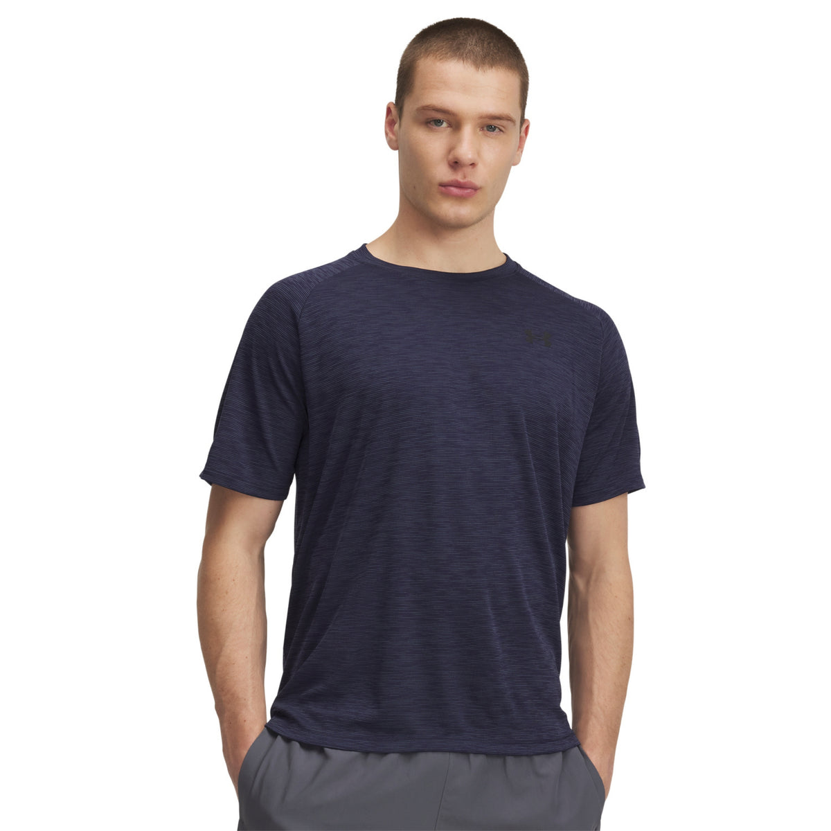 Under Armour Mens Tech Textured Short Sleeve Tee: Downpour Grey/Black