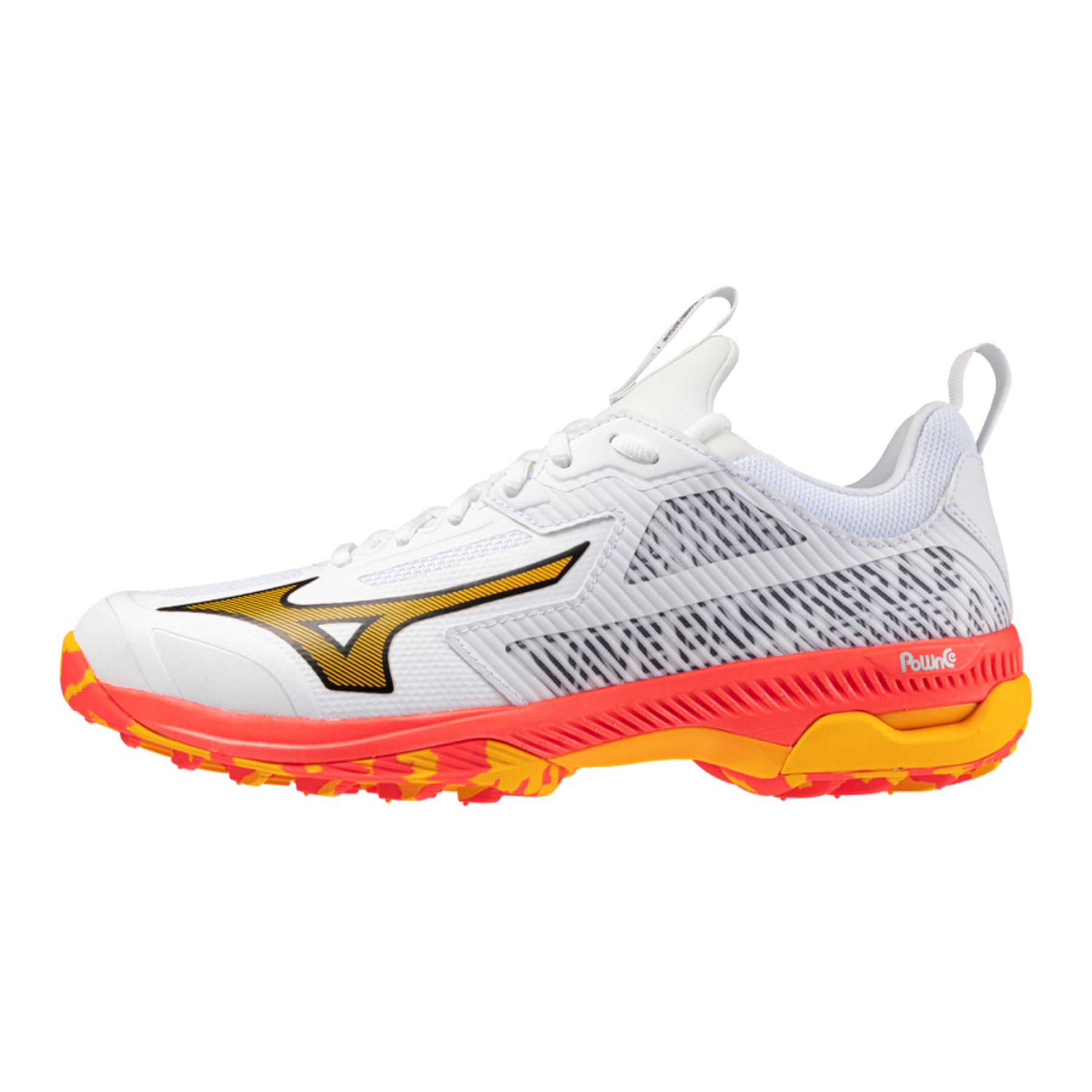 Mizuno Wave Panthera 2 Astro Hockey Shoes: White/Fiery Coral/Citrus