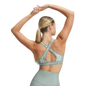 Under Armour Womens Armour Mid Crossback Printed Sports Bra 2025: Hydro Green/White