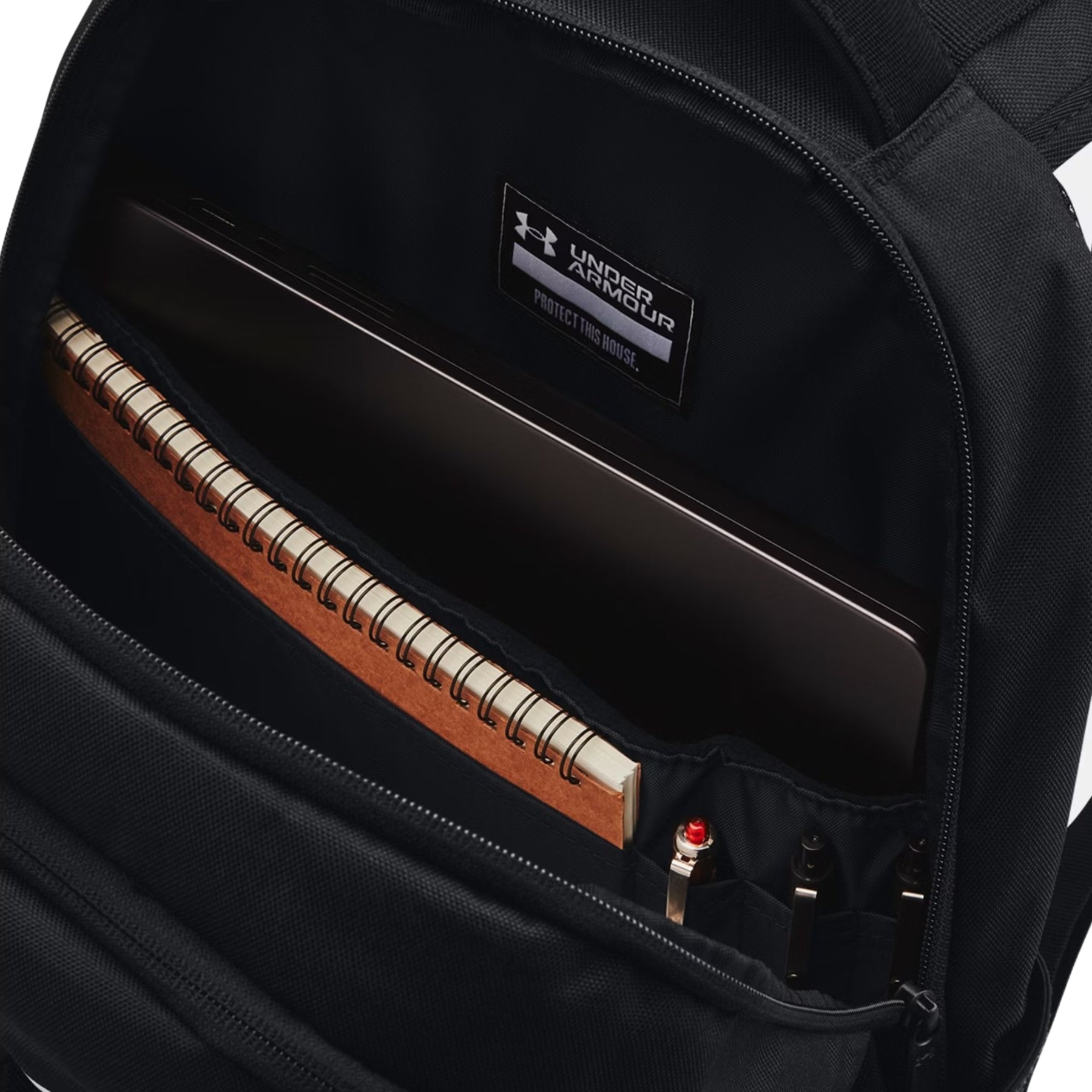 Under Armour Hustle 6.0 Backpack: Black/White