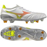 Mizuno Morelia Neo V Elite Mix Rugby Boots: White/Lava Orange/Evening Primrose