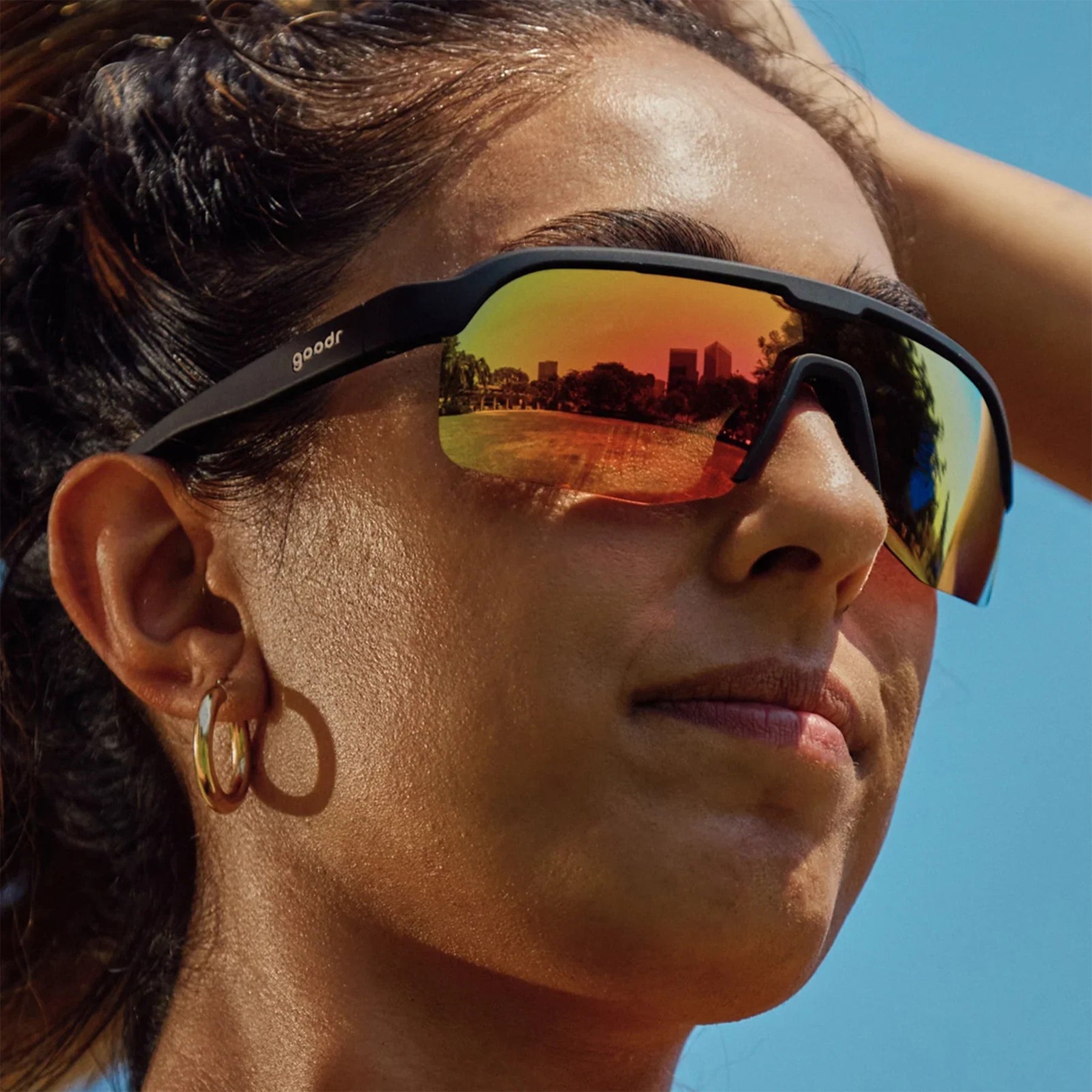 Goodr Victory Sunglasses Orange Reflective Polarised Lenses: Black Frame