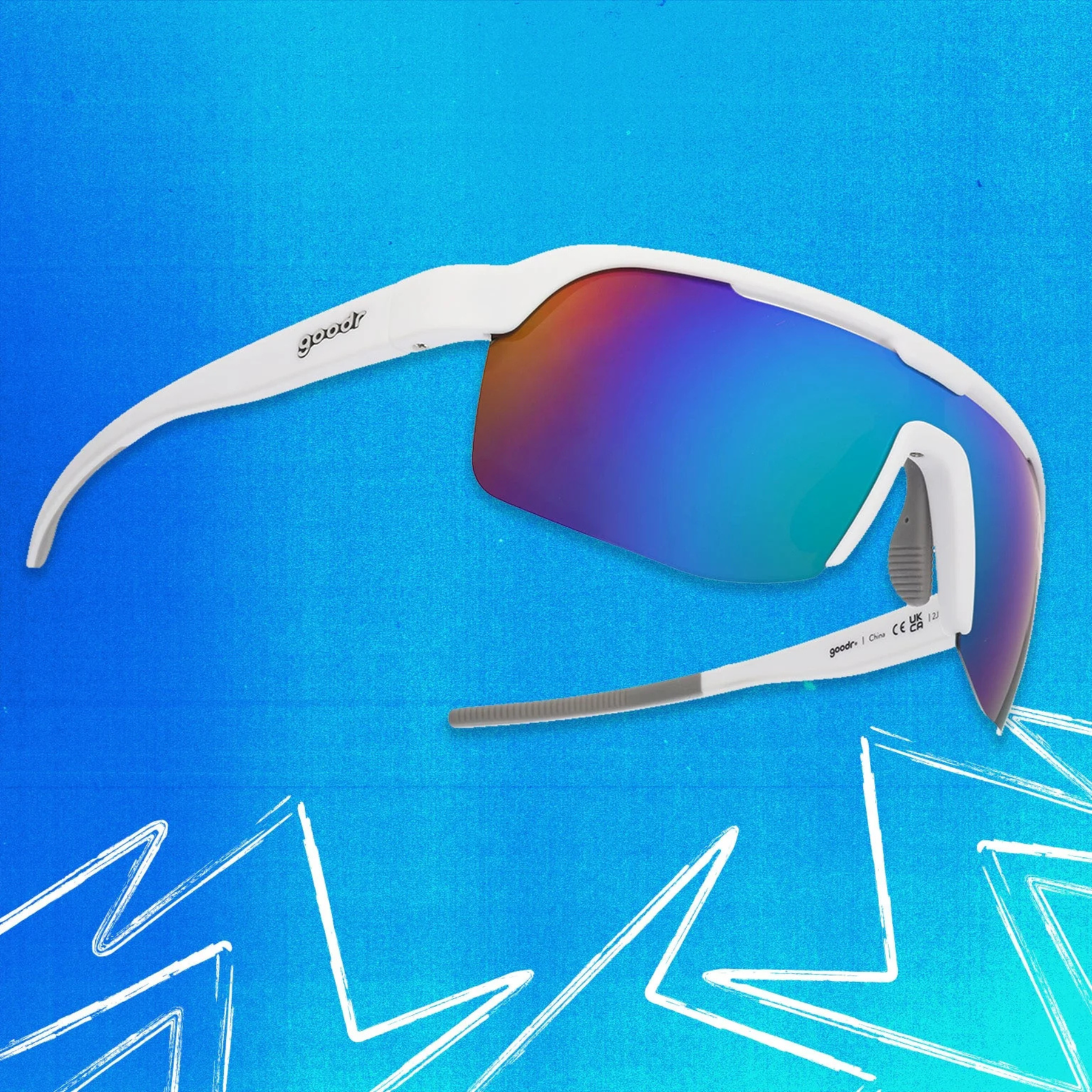 Goodr Aqua Shock Sunglasses Blue Reflective Polarised Lenses: White Frame