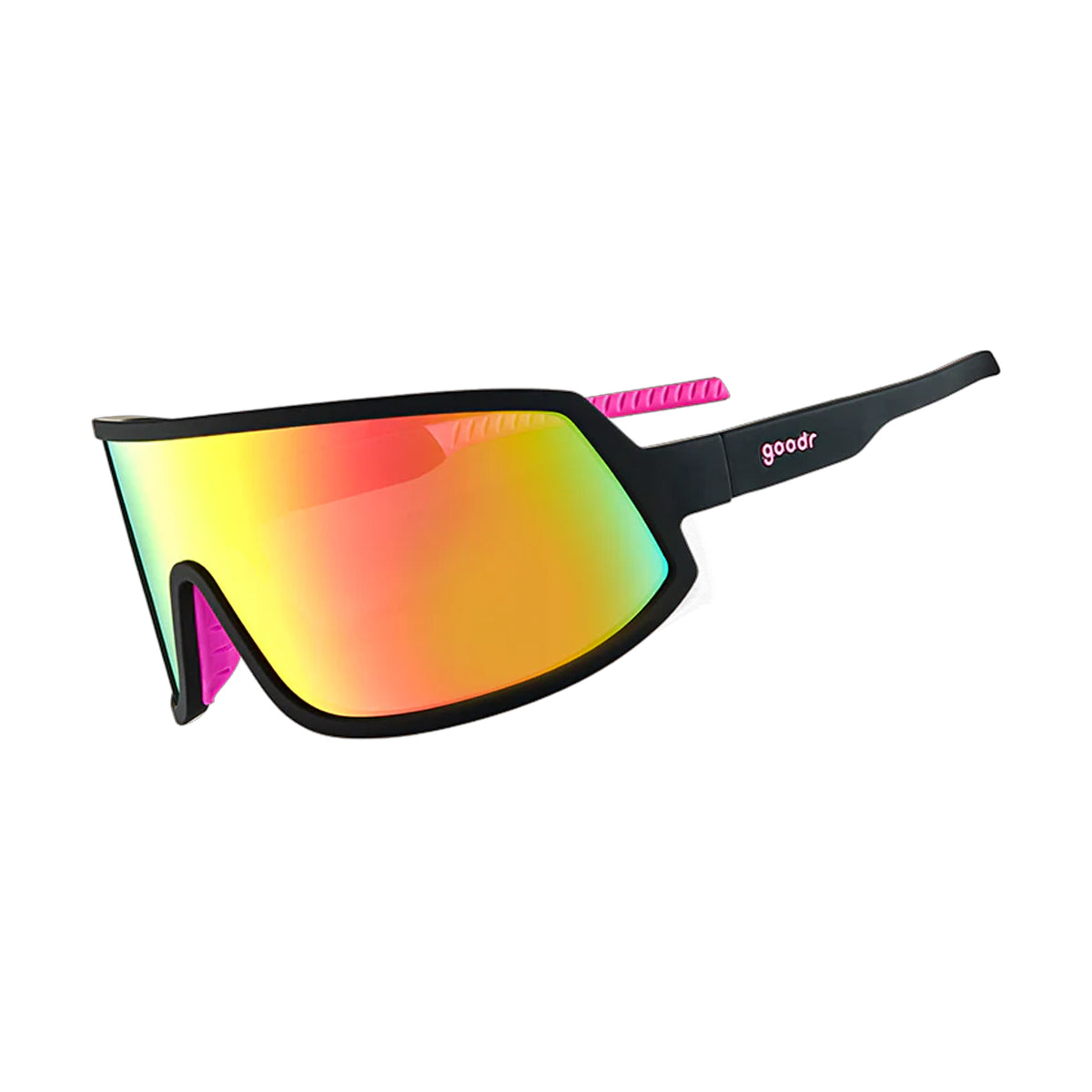 Goodr Stunt Sunglasses Pink Reflective Polarised Lenses: Black Frame