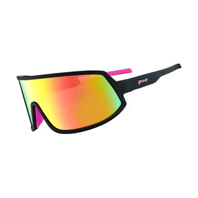 Goodr Stunt Sunglasses Pink Reflective Polarised Lenses: Black Frame