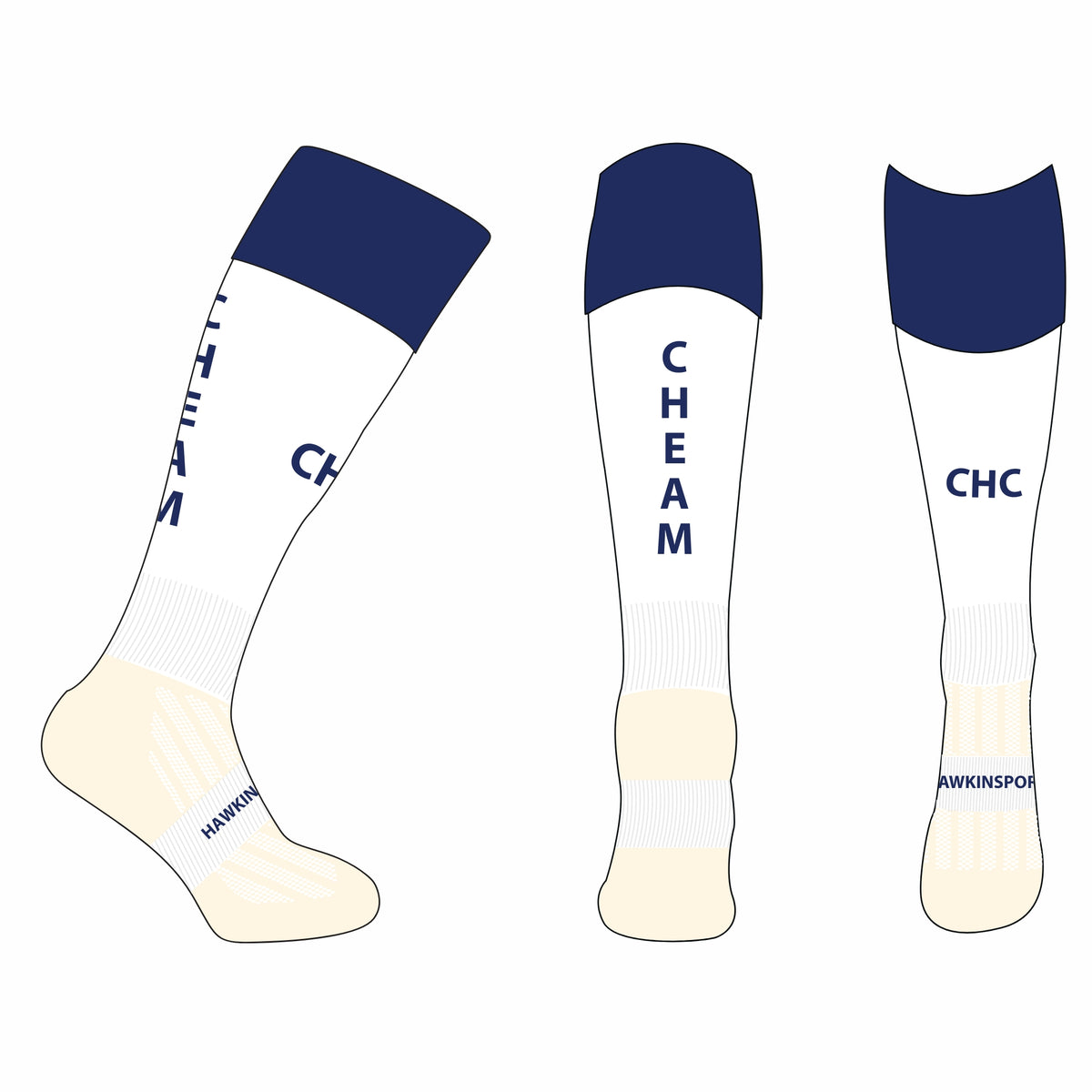 Cheam HC Away Socks: White/Navy