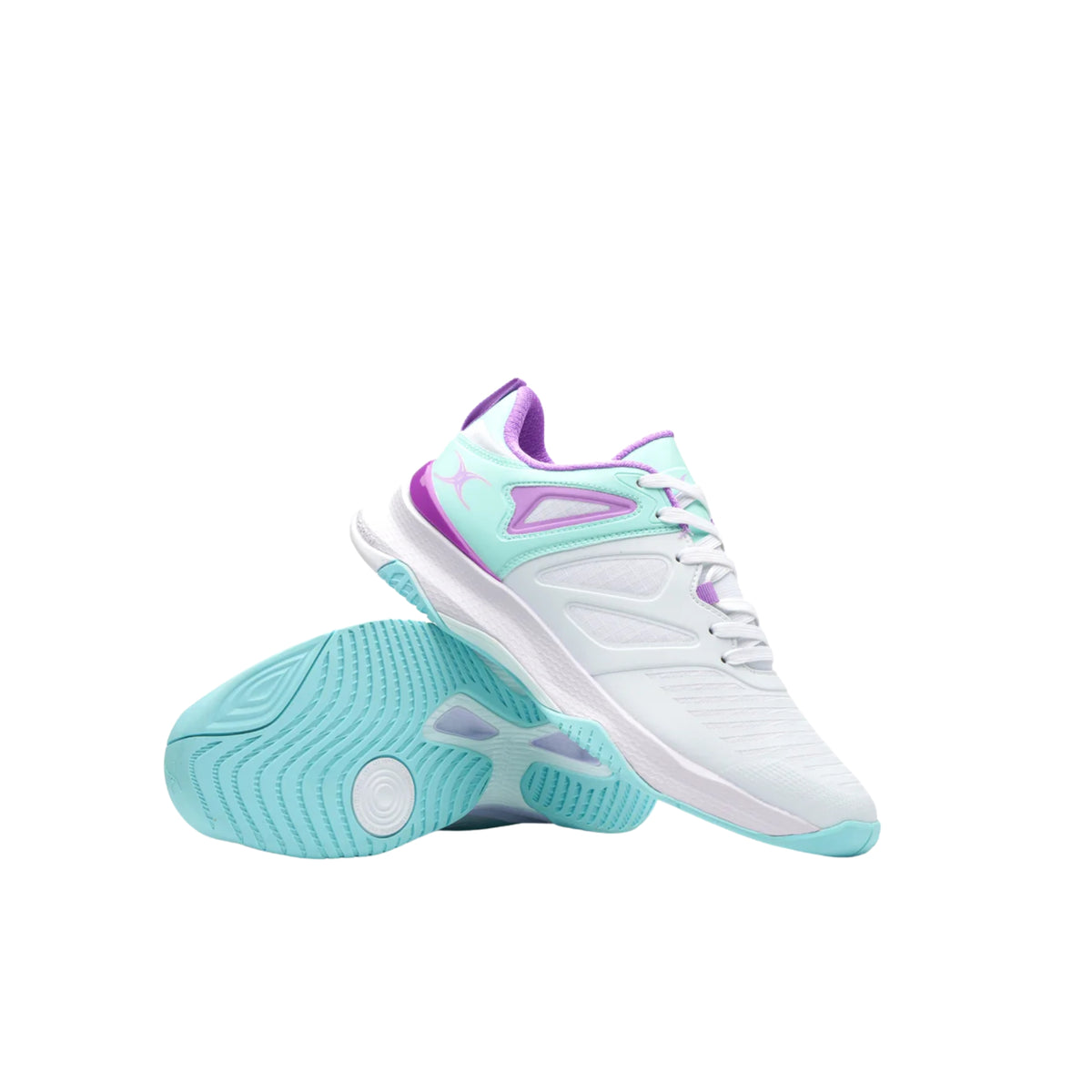 Gilbert Impact Womens Netball Shoes: White/Aqua/Purple