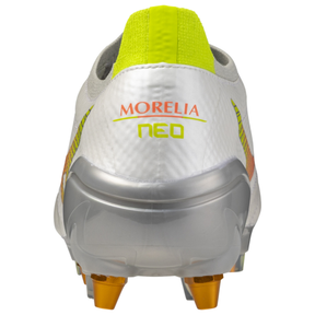 Mizuno Morelia Neo V Elite Mix Rugby Boots: White/Lava Orange/Evening Primrose