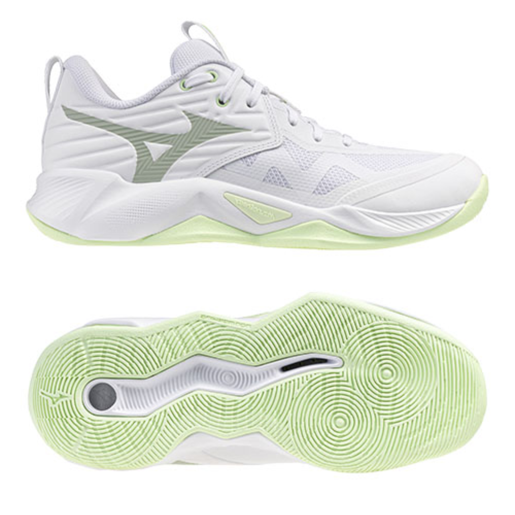 Mizuno Wave Momentum Pro Women's Netball Shoes: White/Aqua Grey/Ambrosia