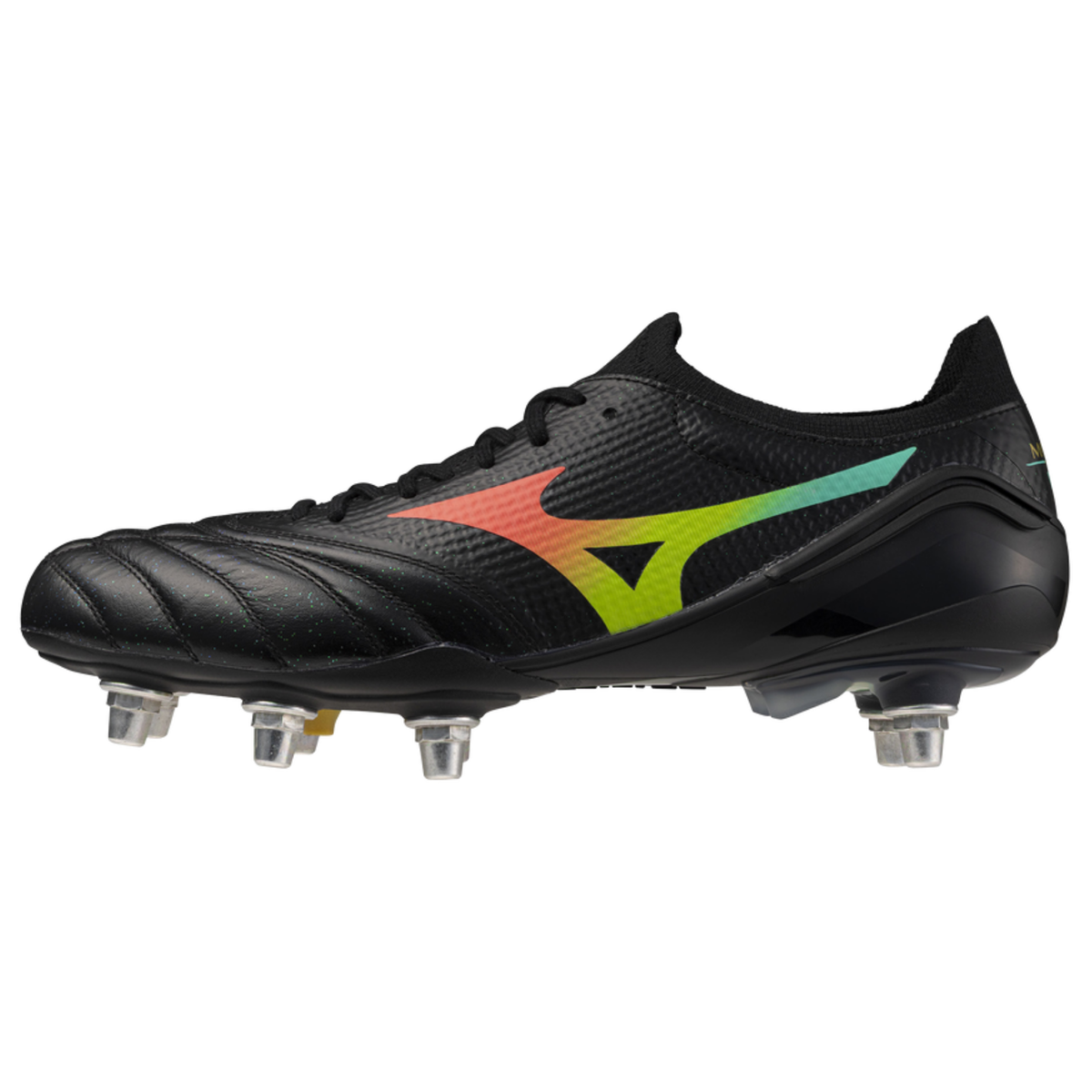 Mizuno Morelia Neo V Elite Rugby Boots: Black/Lava Orange