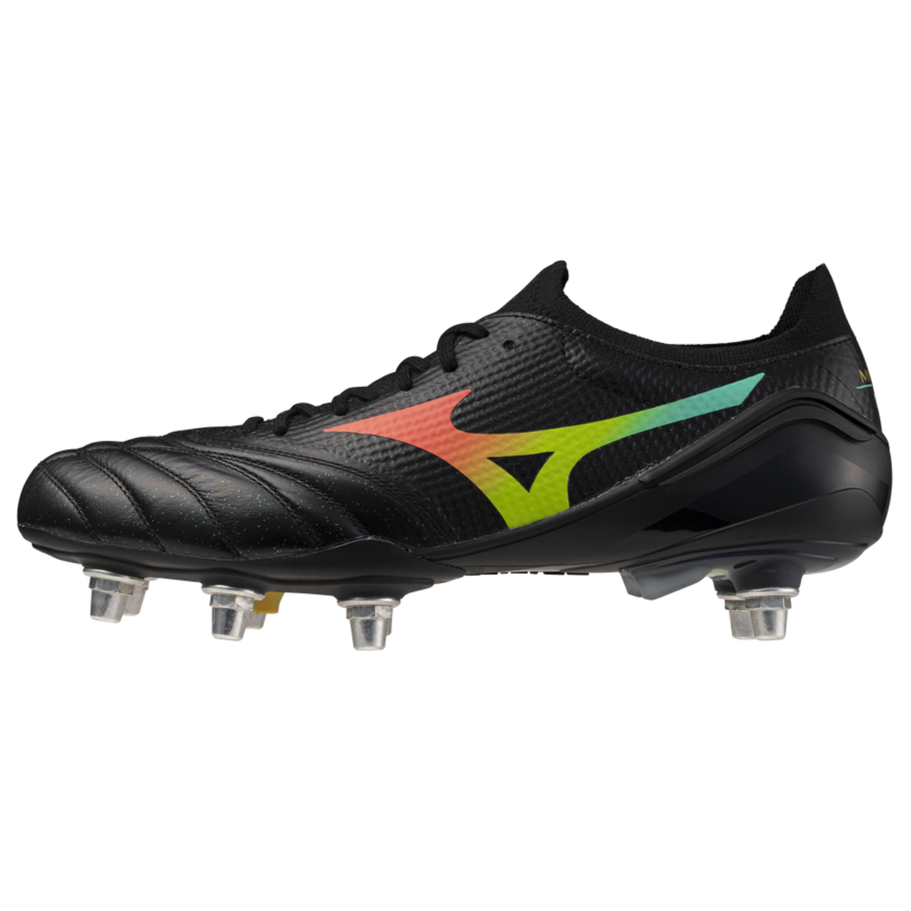 Mizuno Morelia Neo V Elite Rugby Boots: Black/Lava Orange