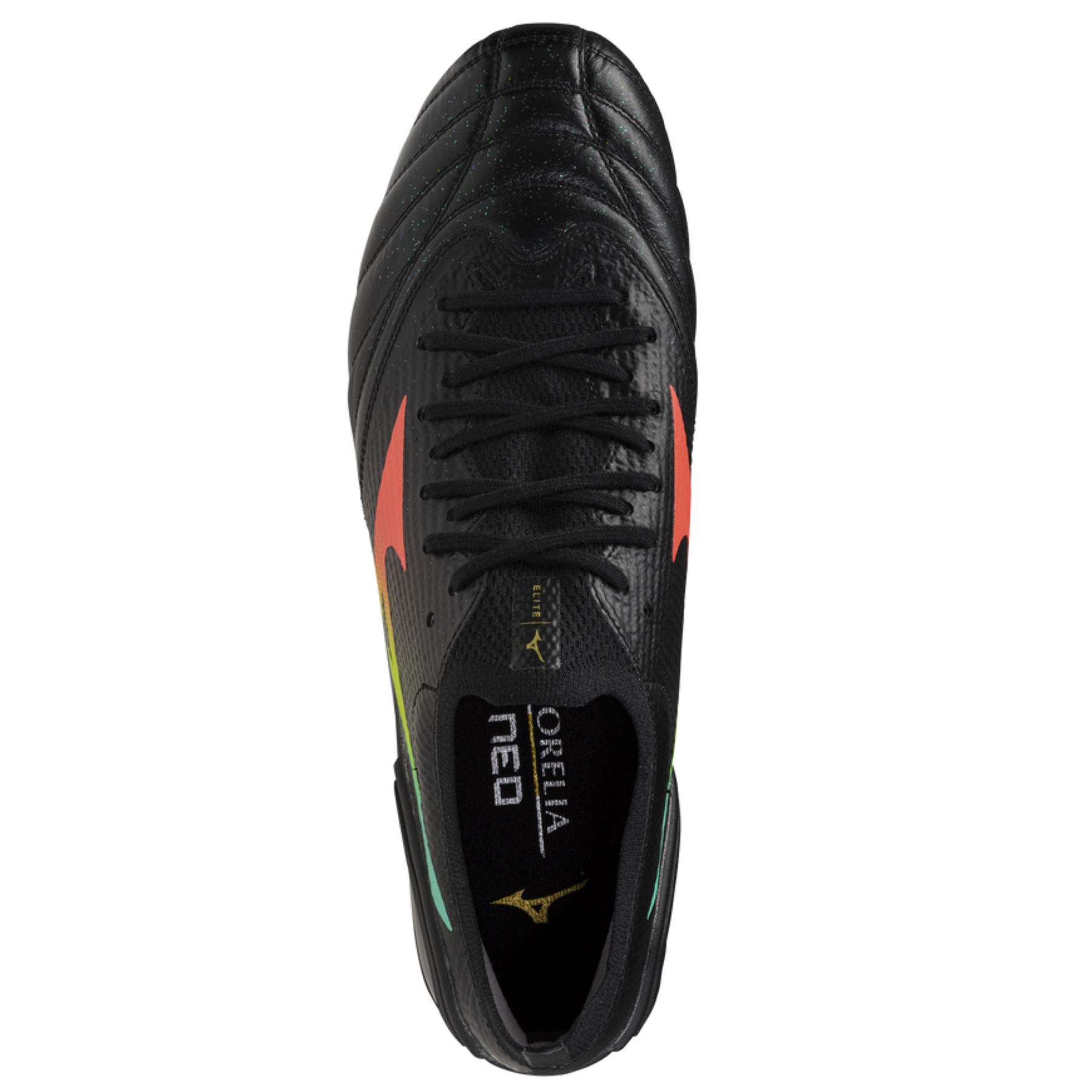 Mizuno Morelia Neo V Elite Rugby Boots: Black/Lava Orange