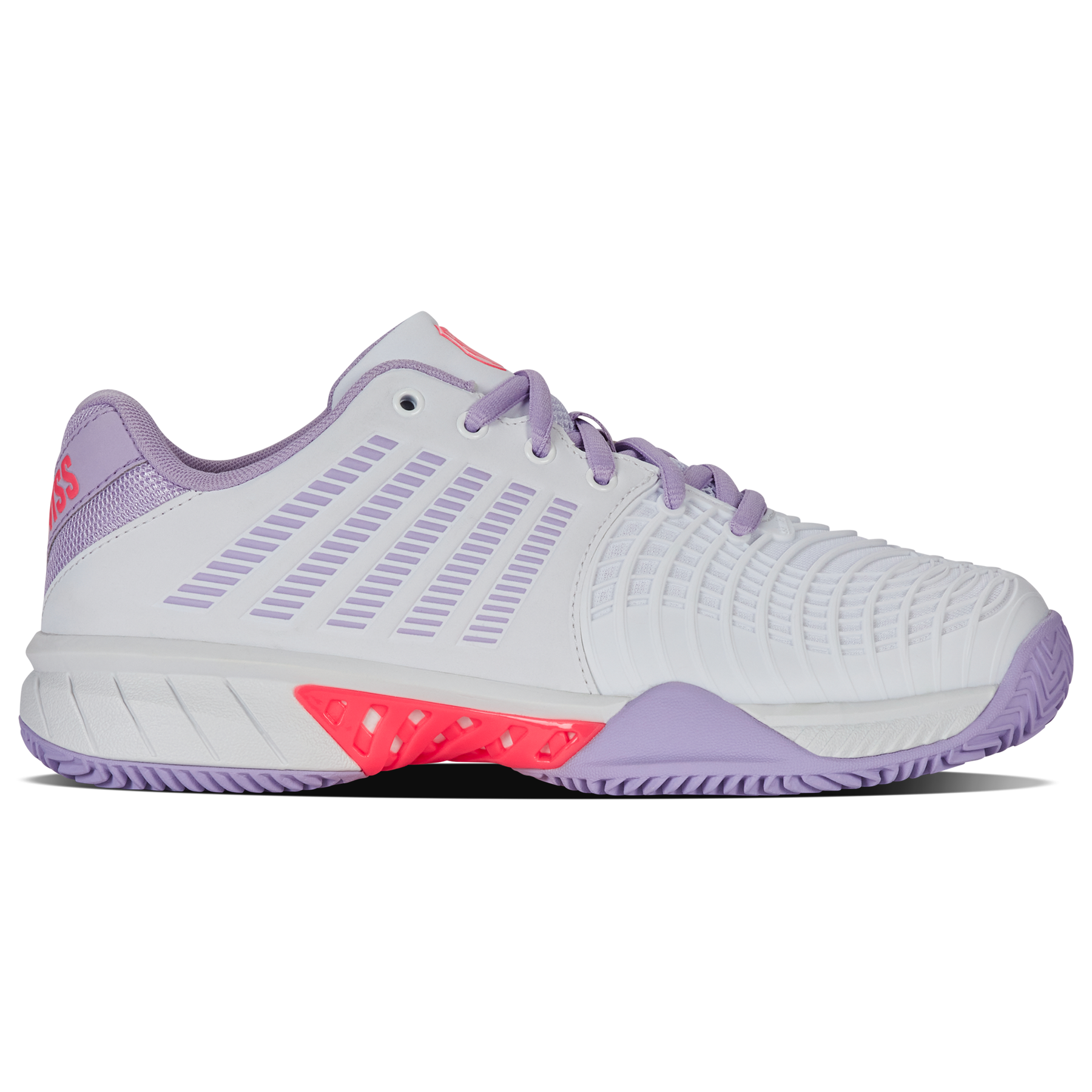K Swiss Express Light 3 Clay Womens Tennis Shoes: White/Orchid Petal/Neon Blaze