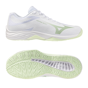 Mizuno Lightening Select Women's Netball Shoes: White/Aqua Grey/Ambrosia