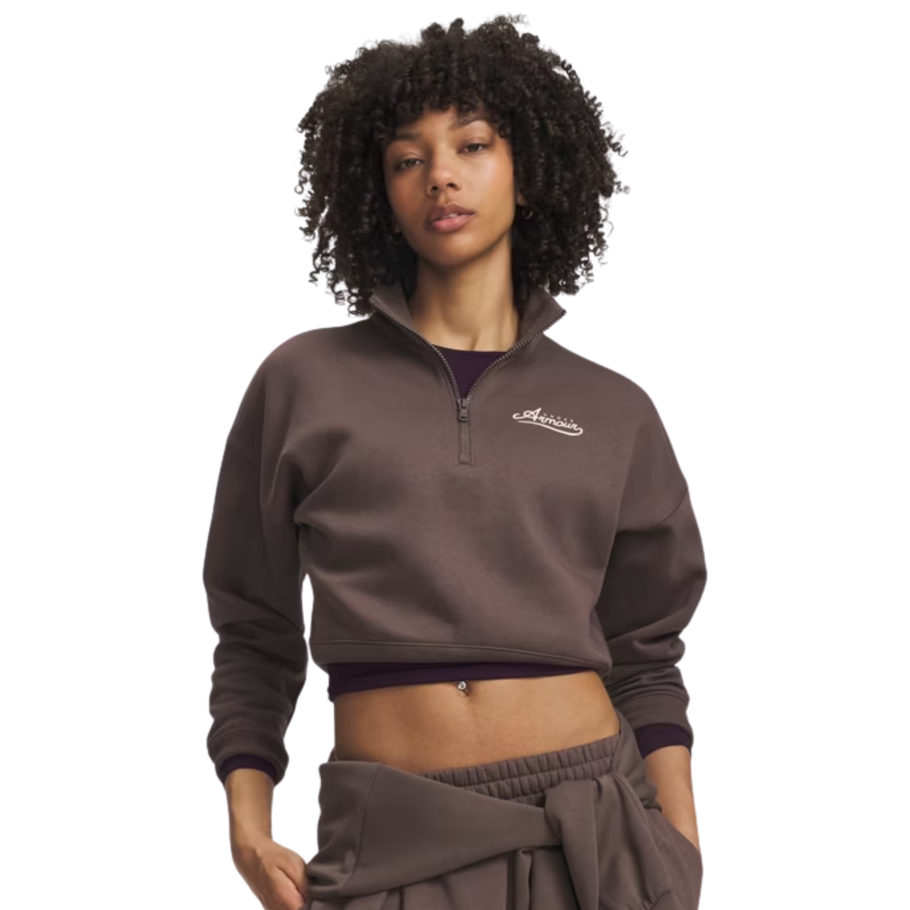 Under Armour Rival Varsity Half Zip Women's Fleece: Peppercorn/Bashful Pink