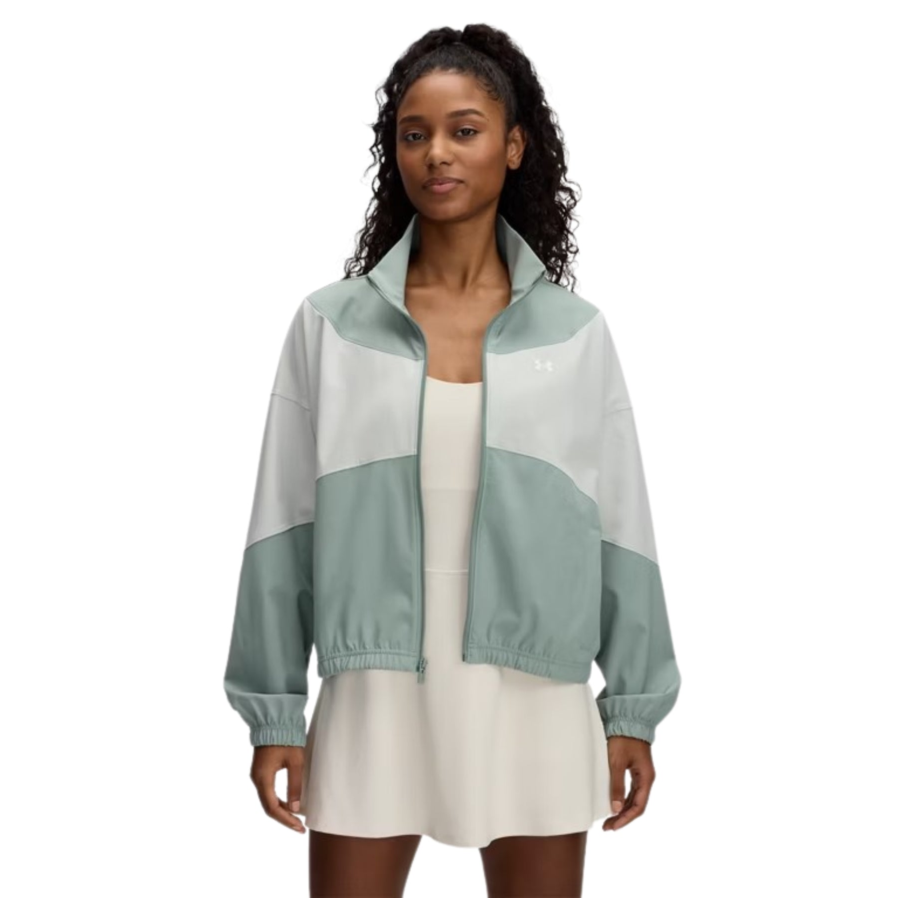 Under Armour Womens Rival Woven Jacket 2025: Hydro Green/White
