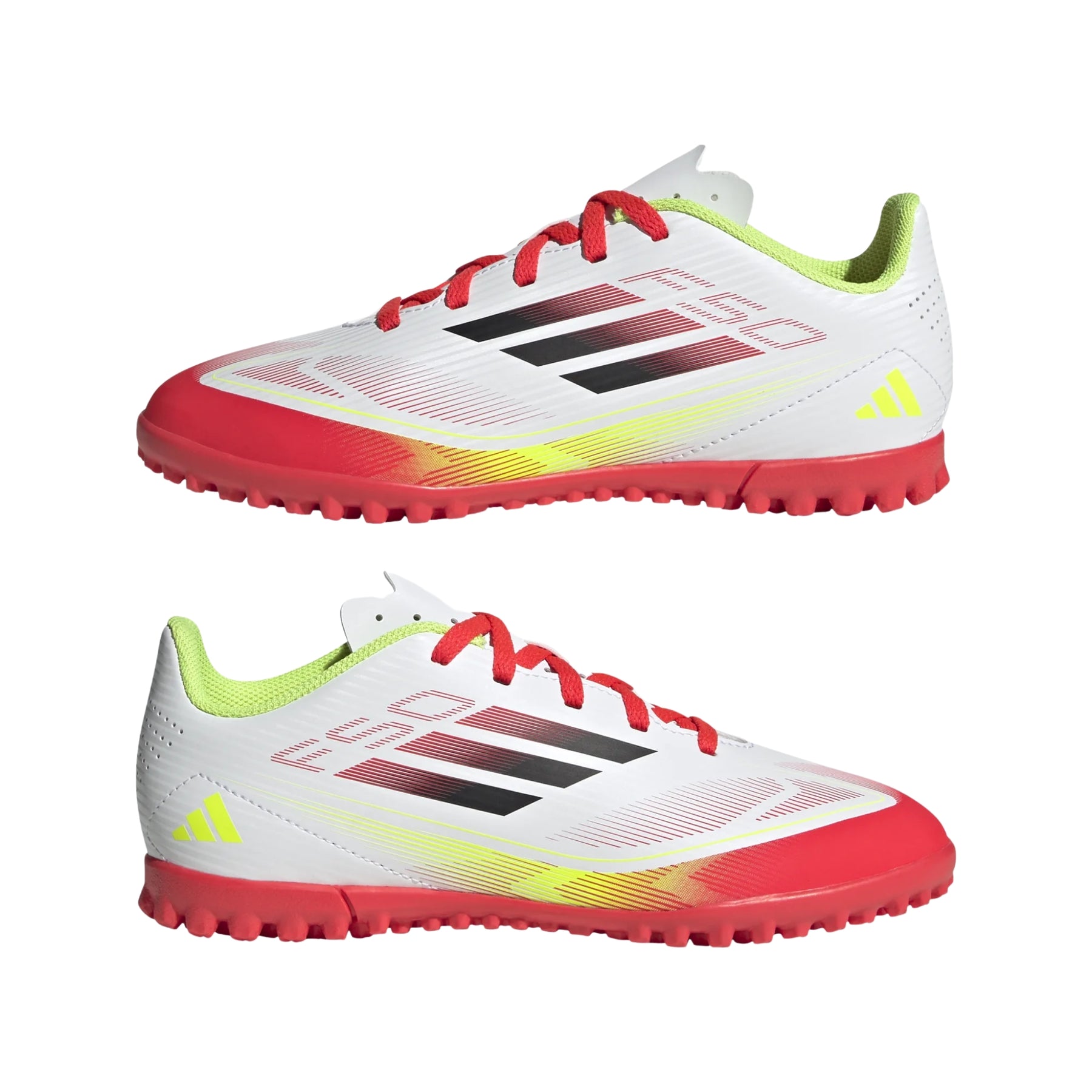 Adidas F50 Club TF Junior Astro Football Boots: White/Black/Yellow