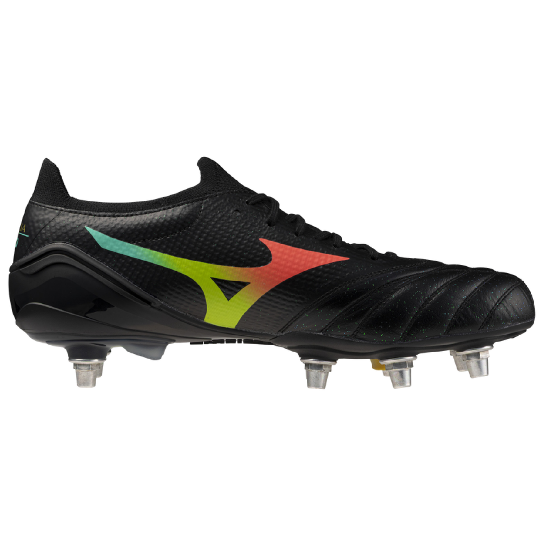 Mizuno Morelia Neo V Elite Rugby Boots: Black/Lava Orange