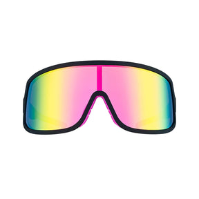 Goodr Stunt Sunglasses Pink Reflective Polarised Lenses: Black Frame