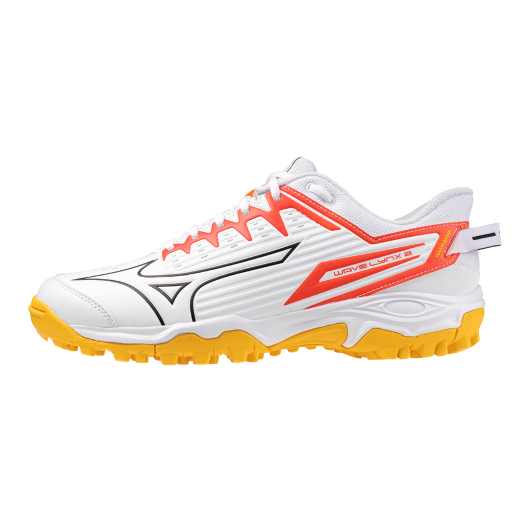 Mizuno Wave Lynx 2 Astro Hockey Shoes: White/Fiery Coral/Citrus