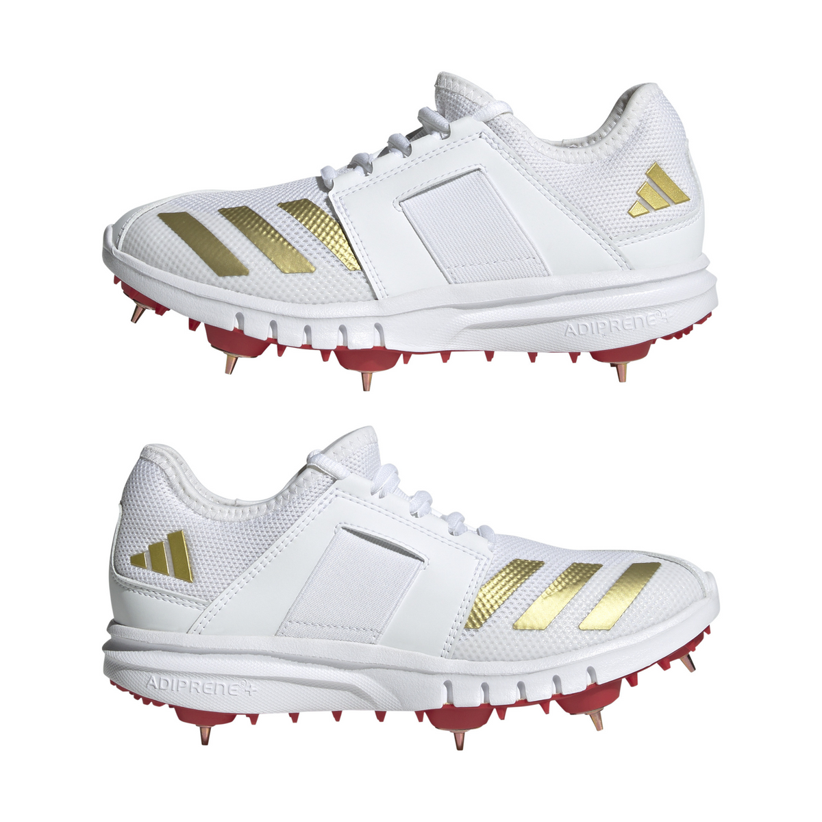 Adidas Howzat Spike Junior Cricket Shoes: White/Gold/Red