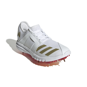 Adidas Howzat Spike Junior Cricket Shoes: White/Gold/Red