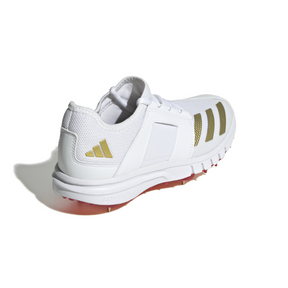 Adidas Howzat Spike Junior Cricket Shoes: White/Gold/Red