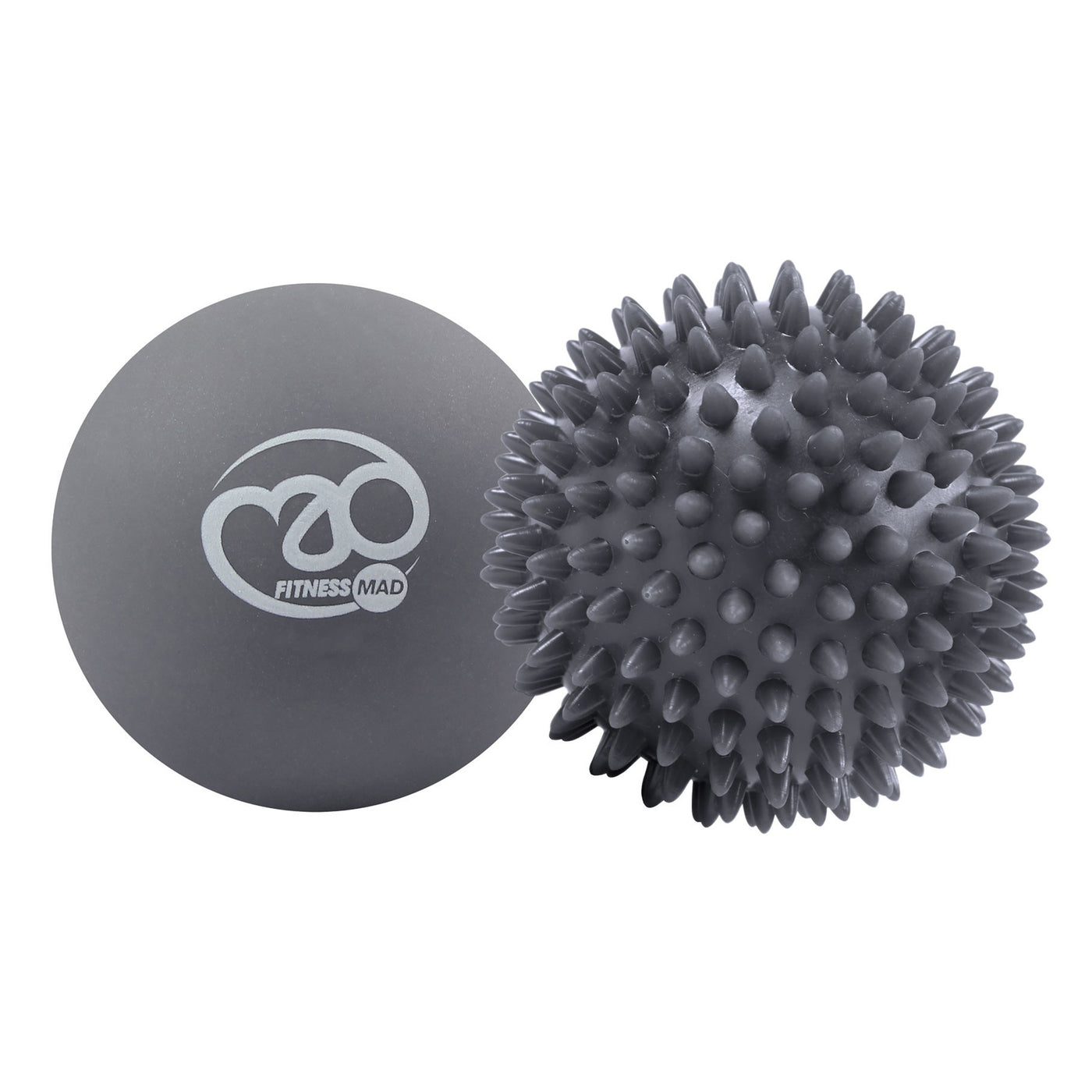 Fitness Mad Spikey Trigger Balls - Set of 2 7cm Spike And Smooth Grey Massage Ball