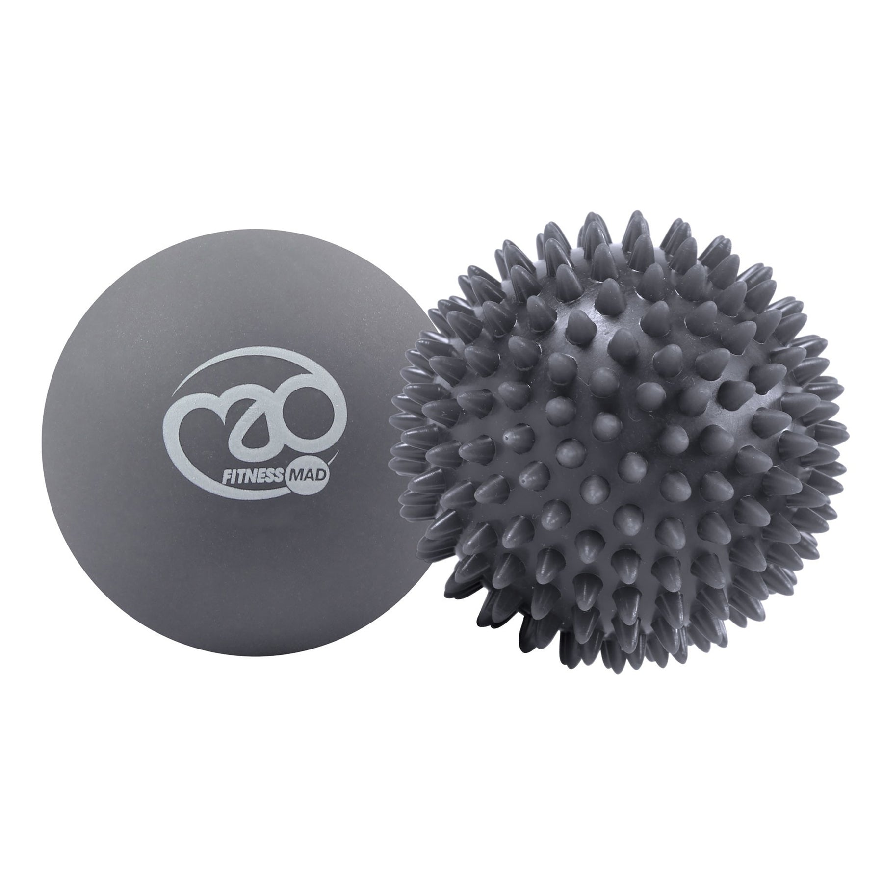 Fitness Mad Spikey Trigger Balls - Set of 2 7cm Spike And Smooth Grey Massage Ball