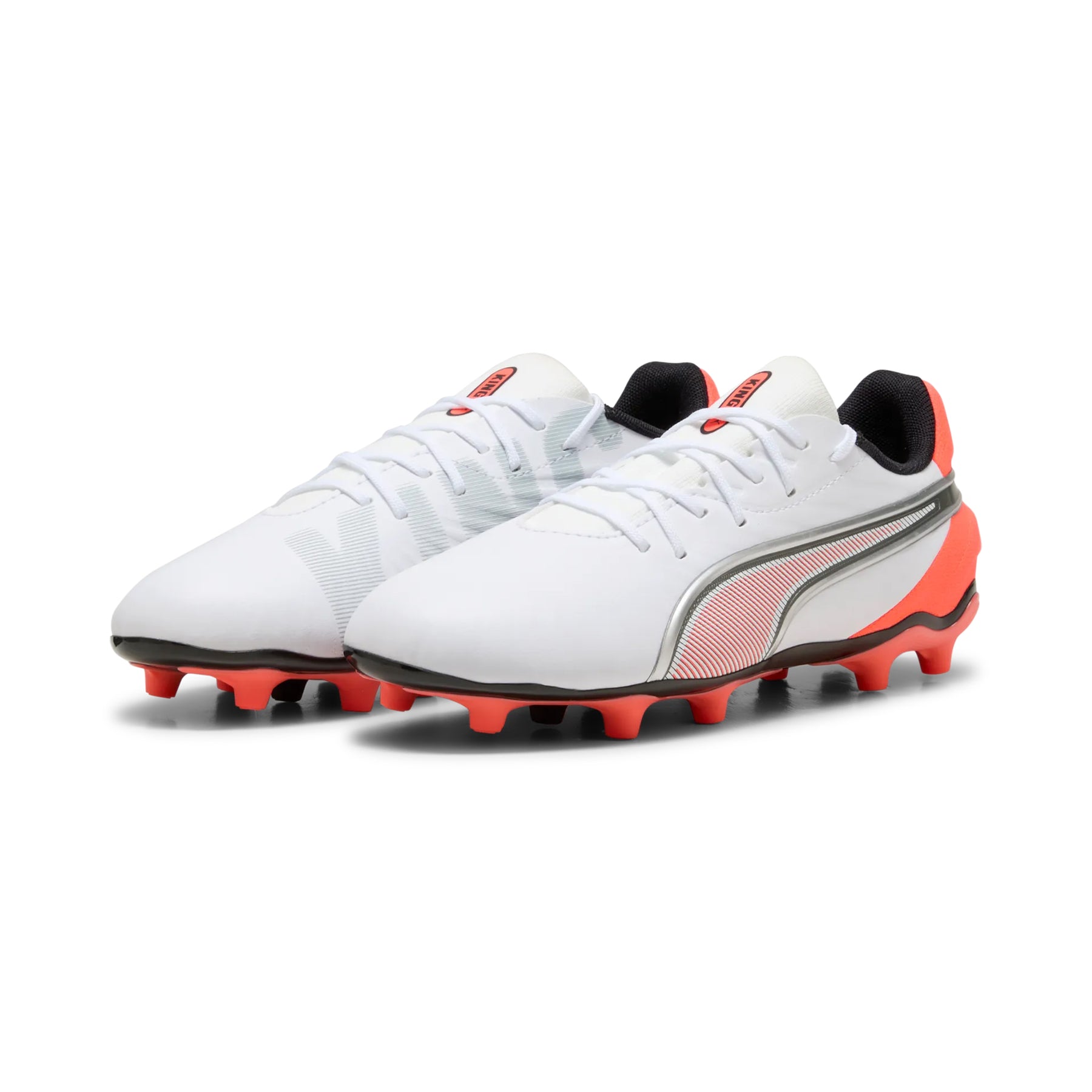 Puma King Match FG/AG Football Boots: Puma White/Silver/Glowing Red
