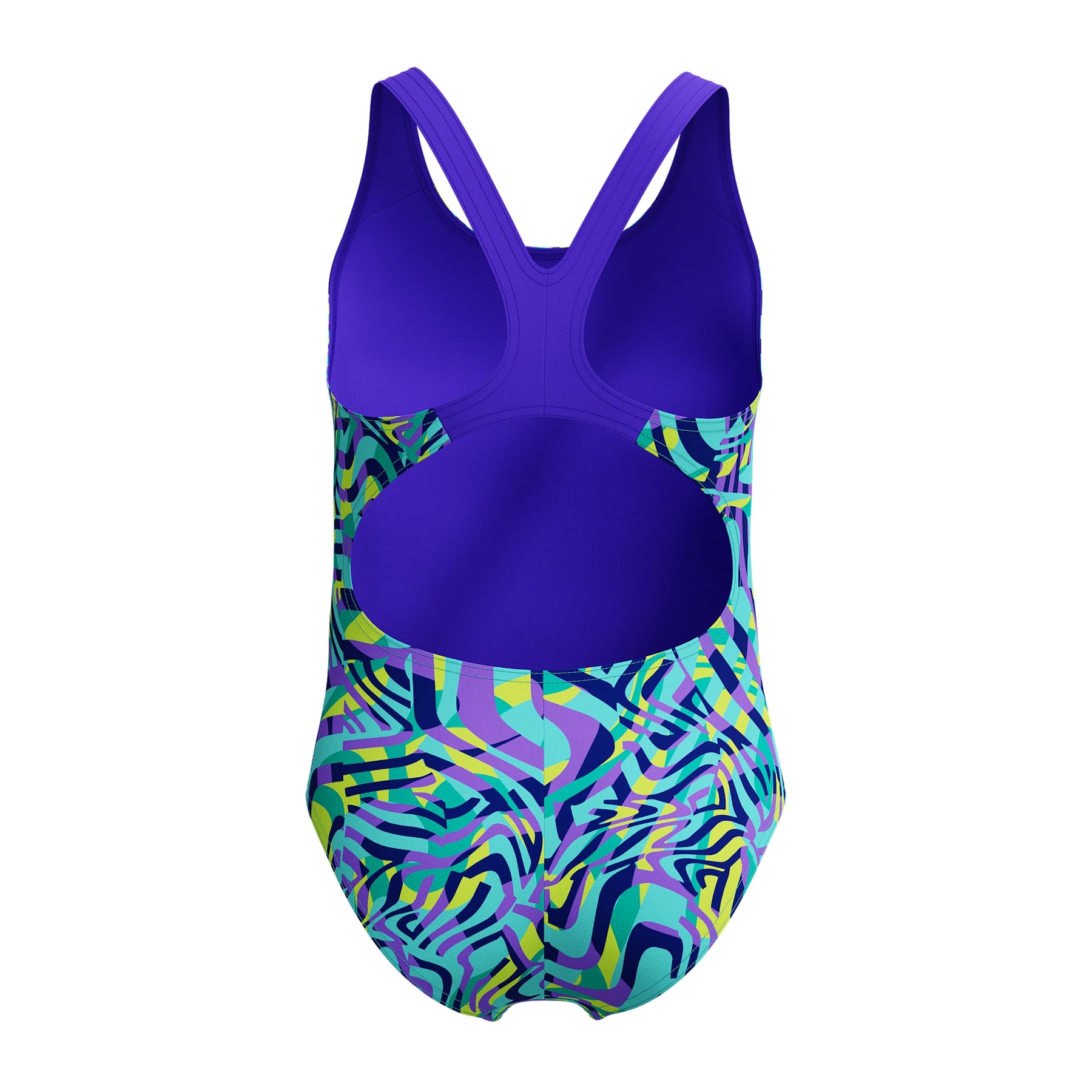Speedo Girls Digital Allover Splashback Swimsuit: Blue/Purple
