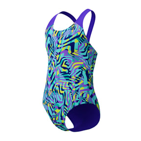 Speedo Girls Digital Allover Splashback Swimsuit: Blue/Purple