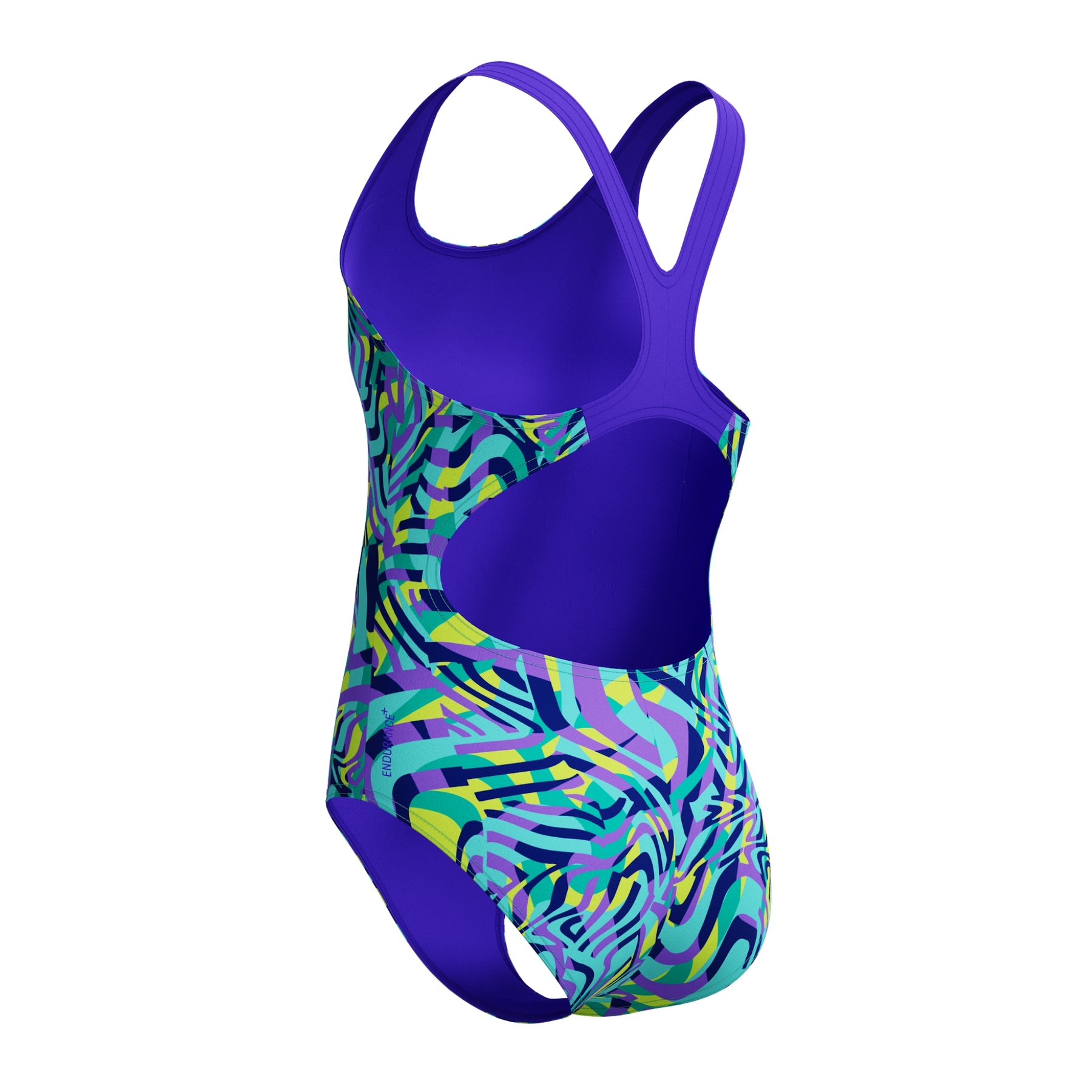 Speedo Girls Digital Allover Splashback Swimsuit: Blue/Purple