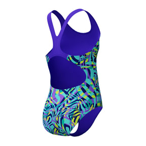Speedo Girls Digital Allover Splashback Swimsuit: Blue/Purple