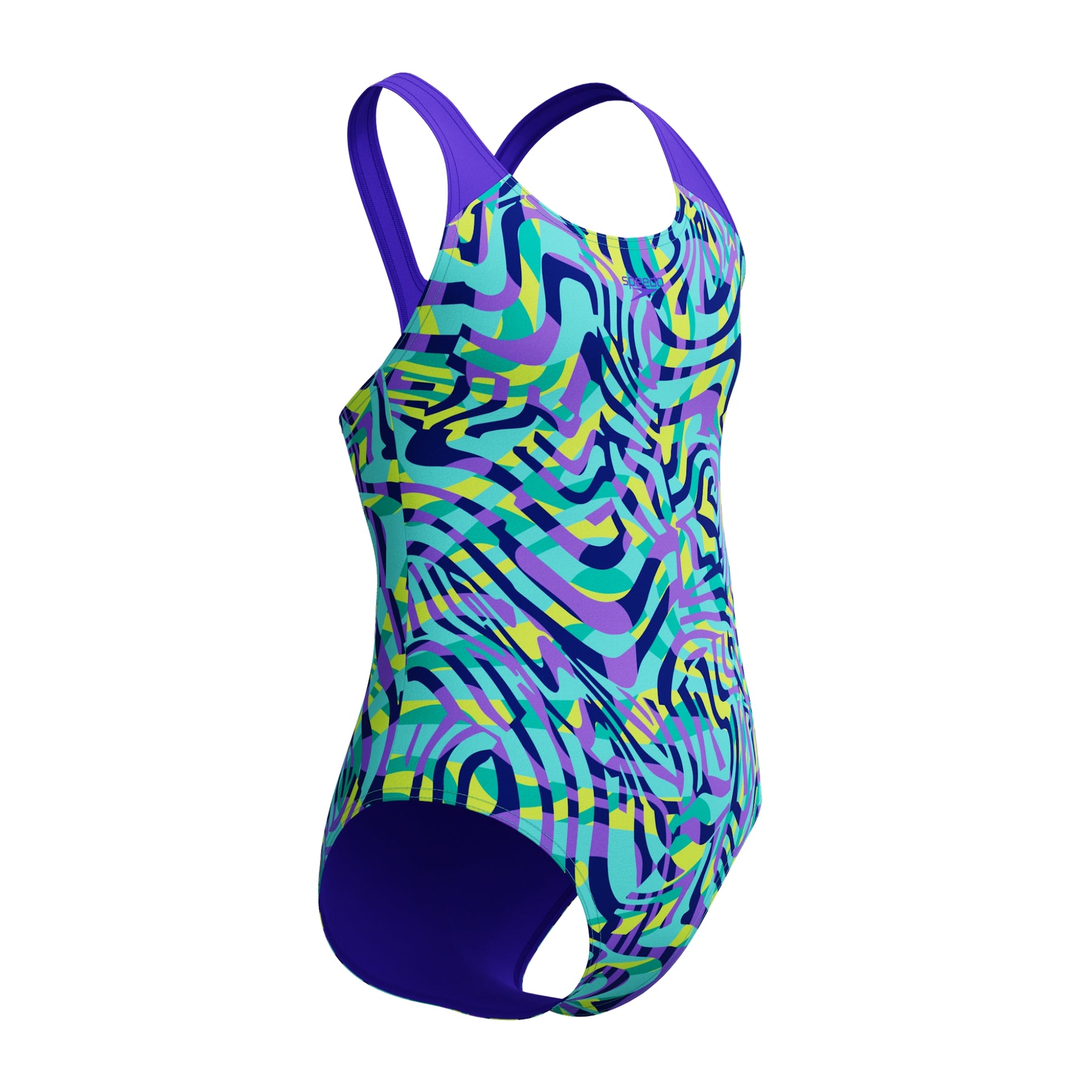 Speedo Girls Digital Allover Splashback Swimsuit: Blue/Purple