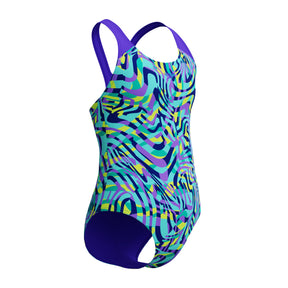 Speedo Girls Digital Allover Splashback Swimsuit: Blue/Purple