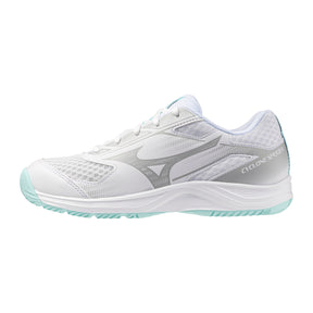 Mizuno Cyclone Speed Netball Shoes: White/Blue Tint