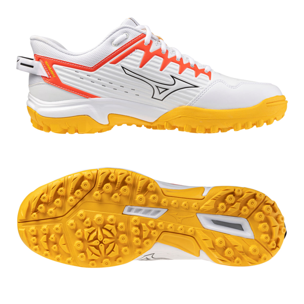 Mizuno Wave Lynx 2 Astro Hockey Shoes: White/Fiery Coral/Citrus