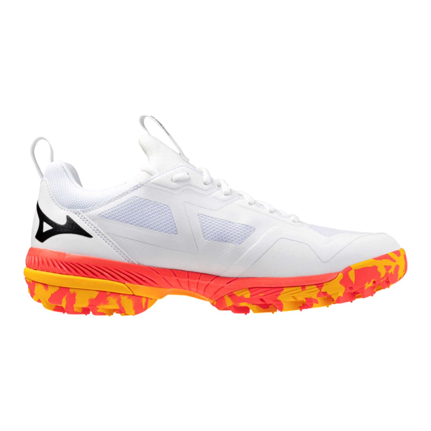 Mizuno Wave Panthera 2 Astro Hockey Shoes: White/Fiery Coral/Citrus