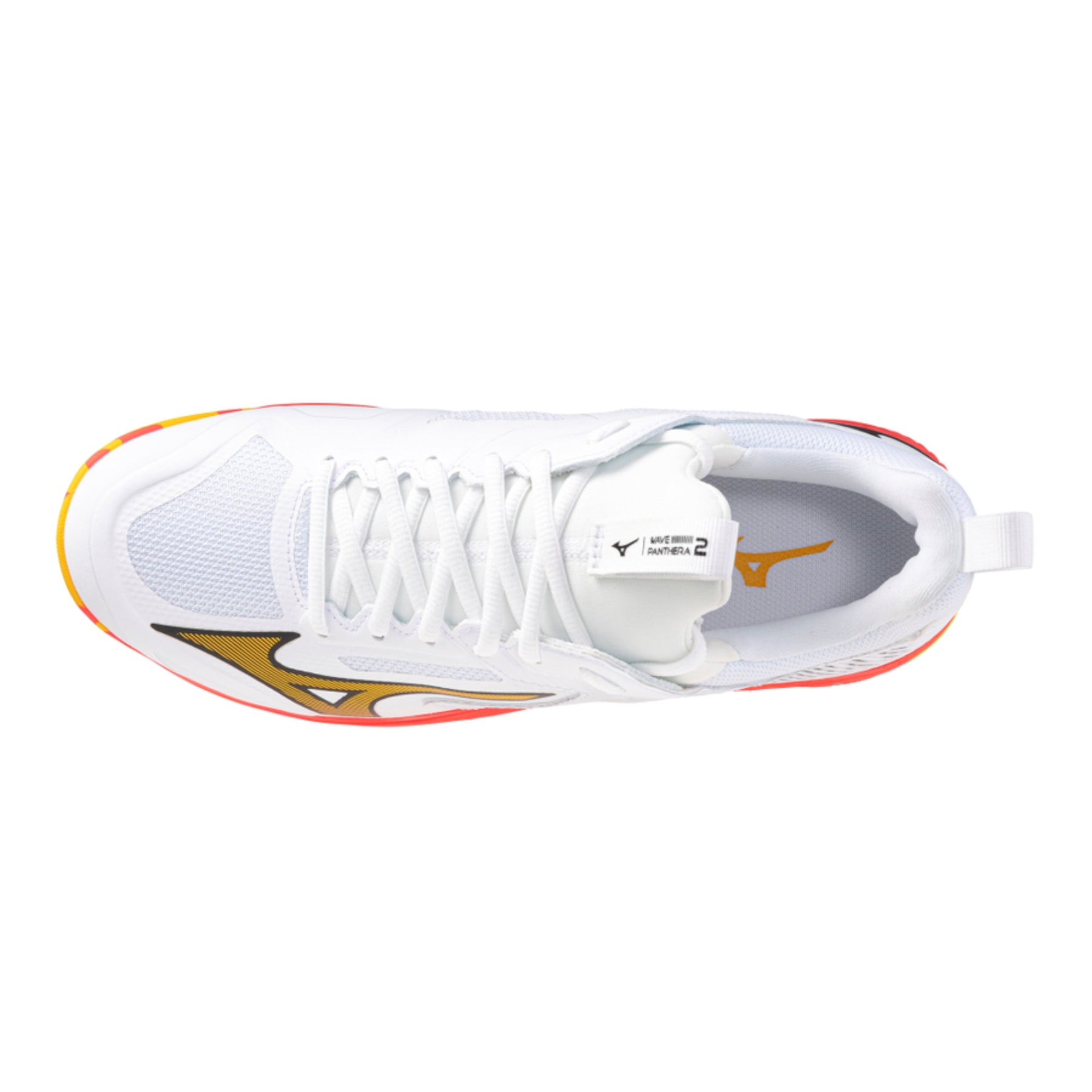 Mizuno Wave Panthera 2 Astro Hockey Shoes: White/Fiery Coral/Citrus