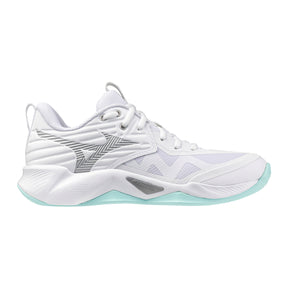 Mizuno Wave Momentum Pro Womens Netball Shoes: White/Blue Tint