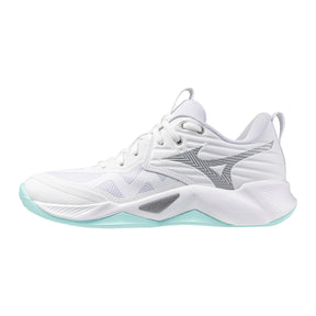 Mizuno Wave Momentum Pro Womens Netball Shoes: White/Blue Tint