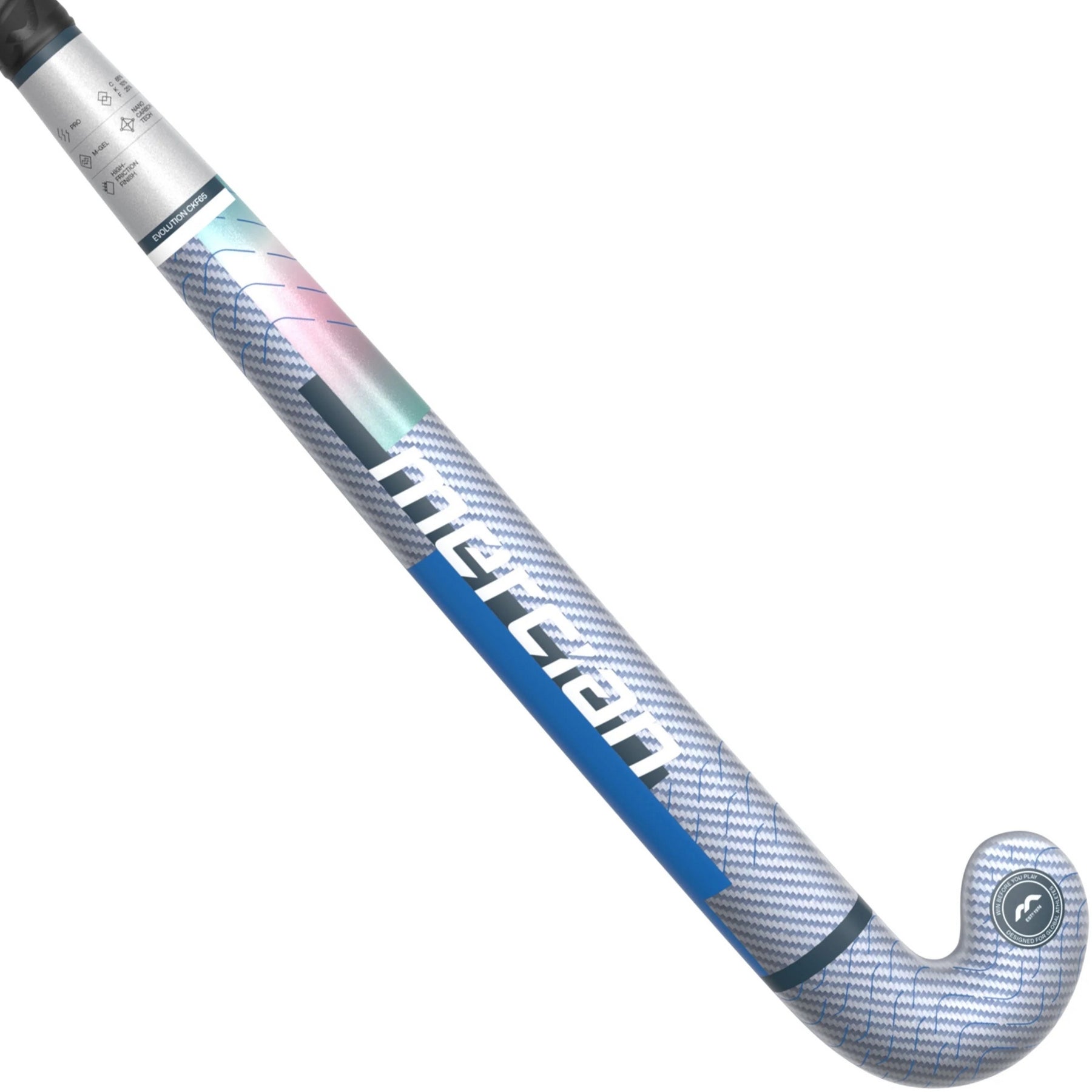 Mercian Evolution CKF65 Pro Hockey Stick: Silver Carbon/Royal
