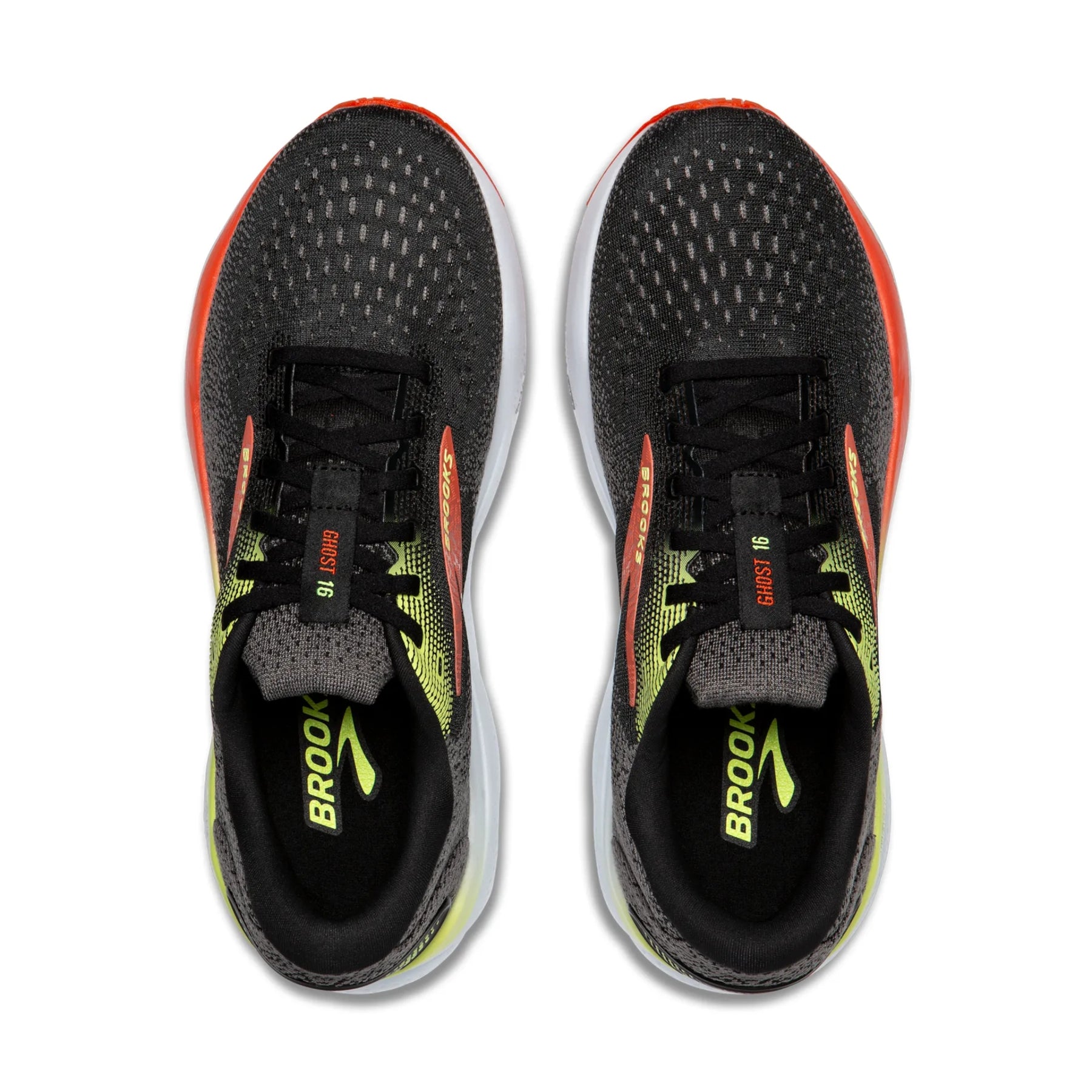Brooks Ghost 16 Mens Running Shoes: Black/Mandarin Red/Green