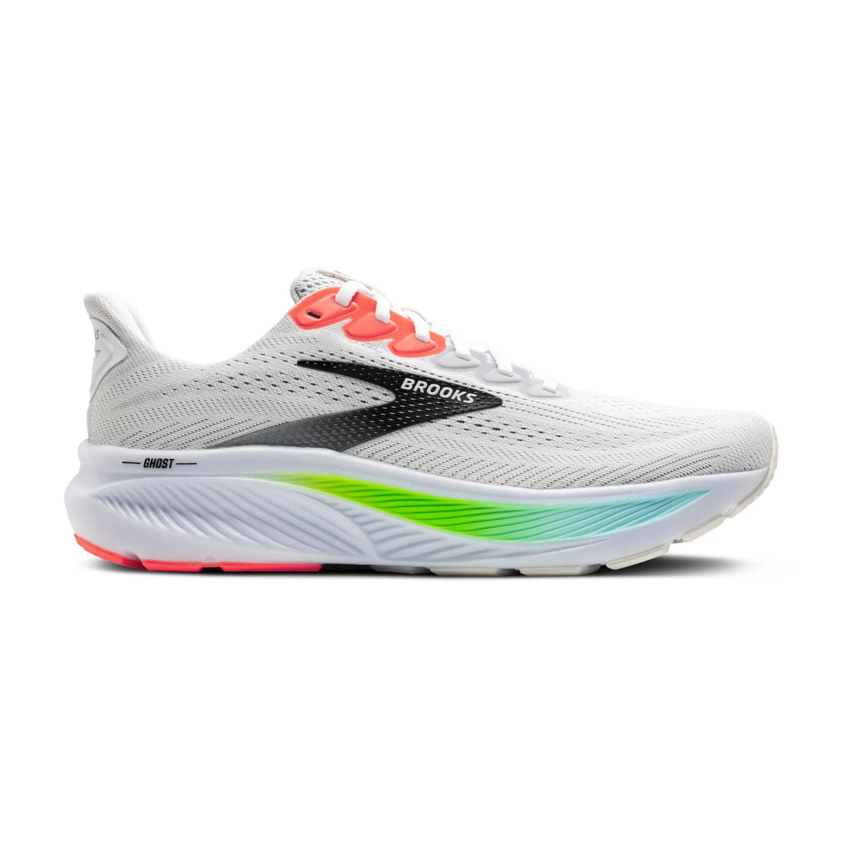 Brooks Ghost 17 Mens Running Shoes: White/Pink Clay/Gecko