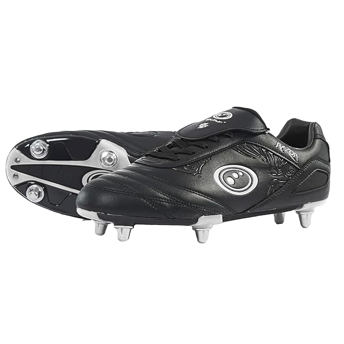 Optimum 6 Stud Razor Football Boots: Black/Silver