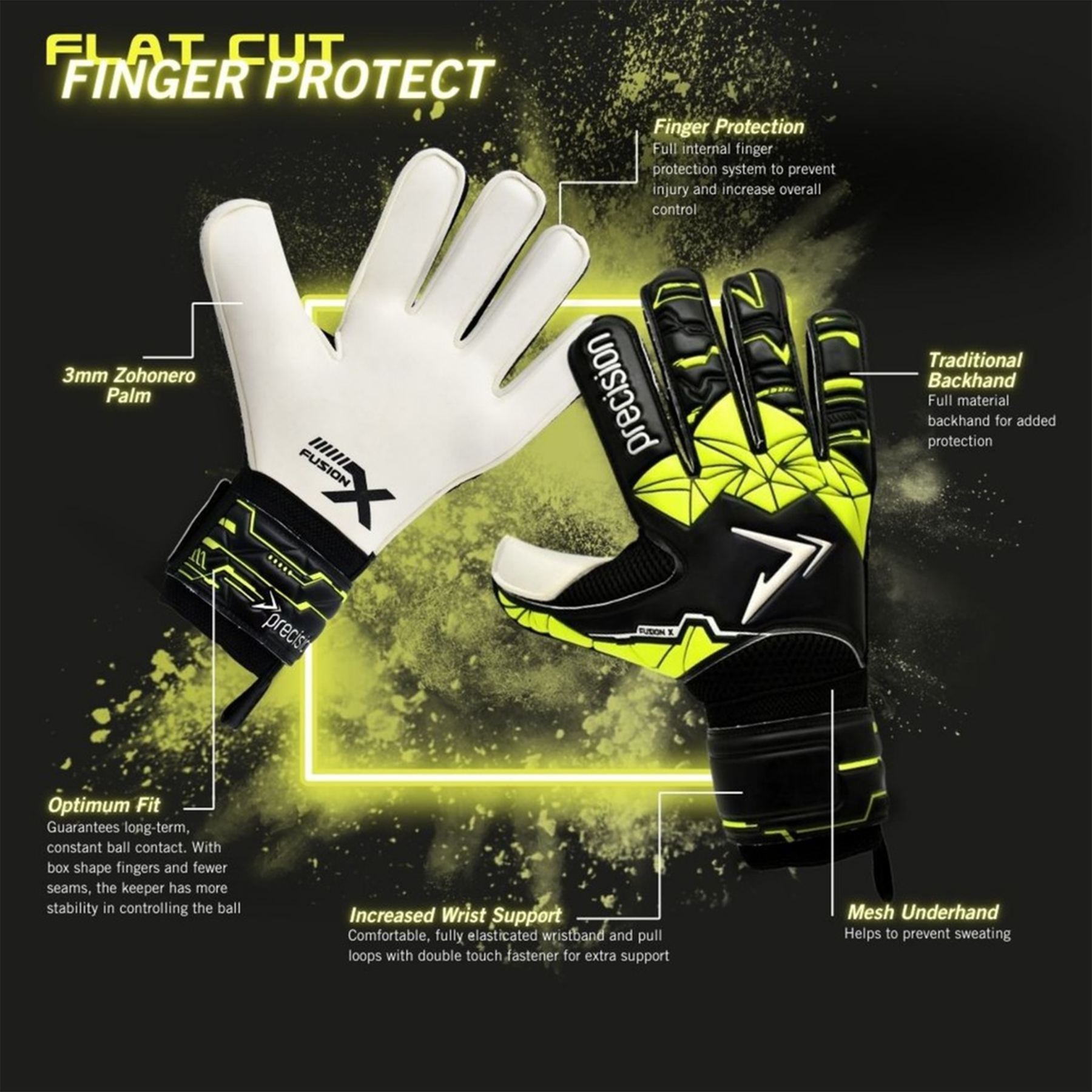 Precision Junior Fusion X Flat Cut Finger Essential GK Gloves