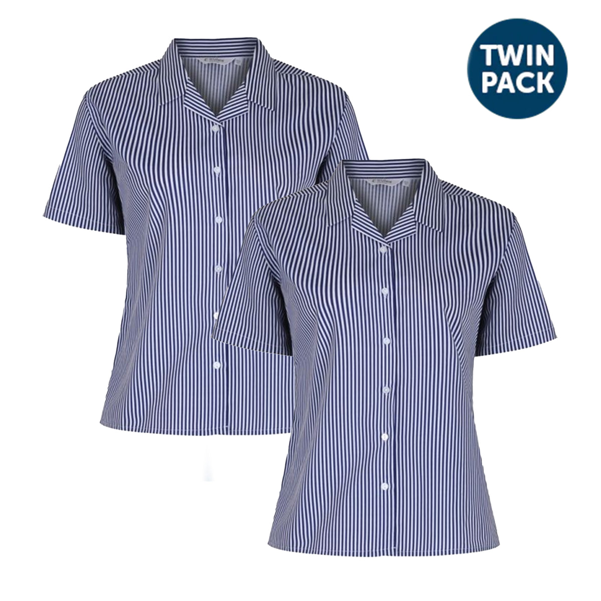 Rever Short Sleeve Blouse (Twin Pack): Navy/White
