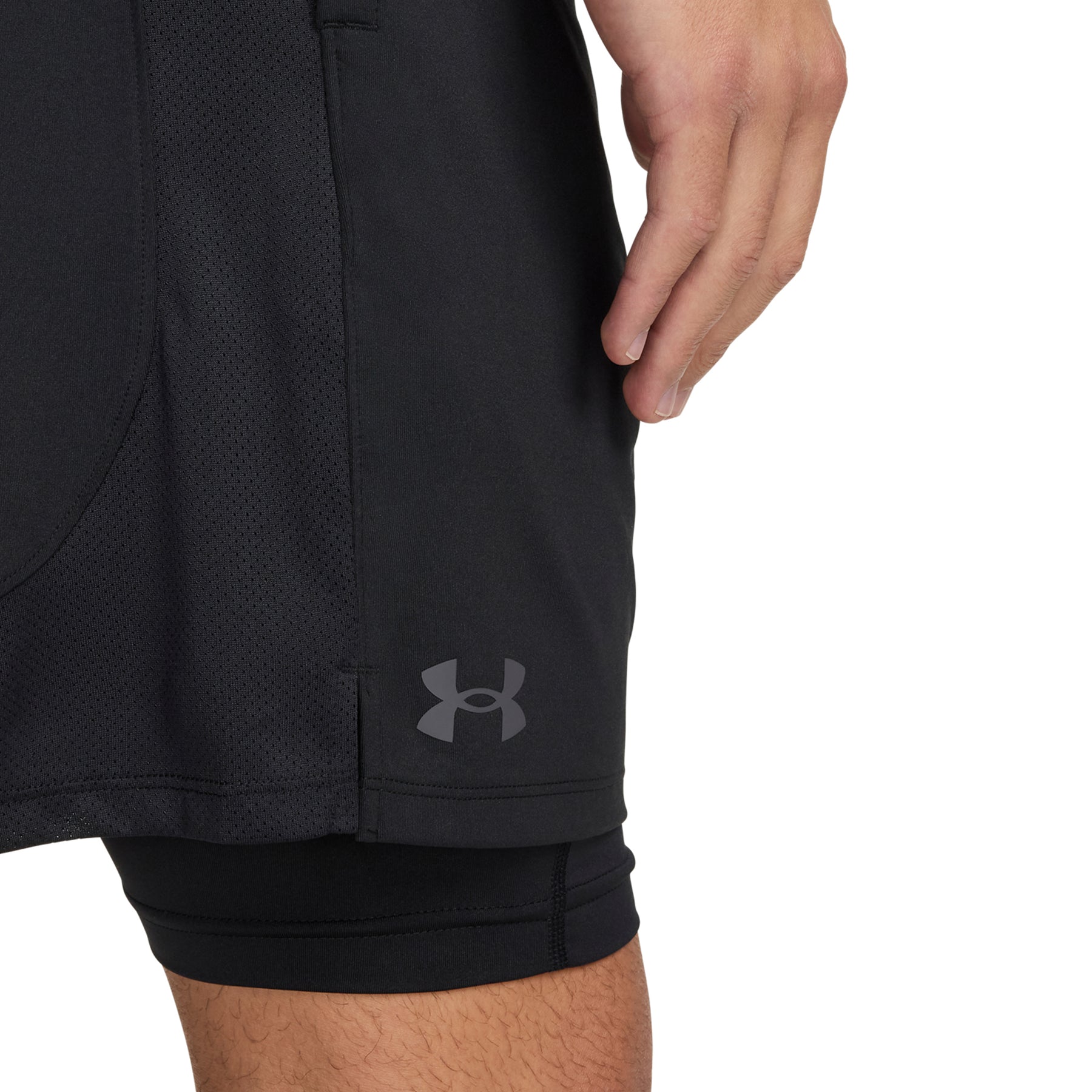 Under Armour Mens Tech Vent  2in1 Shorts: Black/Castlerock